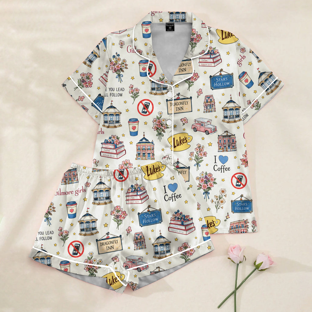 Gilmore Girls Stars Hollow and Coffee Print Short Sleeve Pajama Set