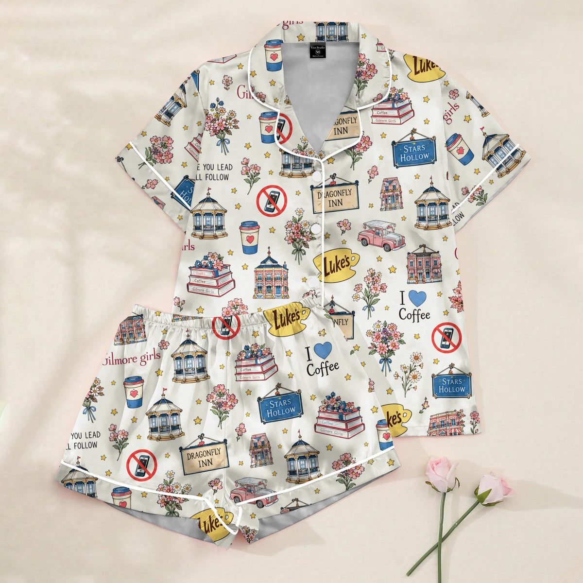 Gilmore Girls Stars Hollow and Coffee Print Short Sleeve Pajama Set
