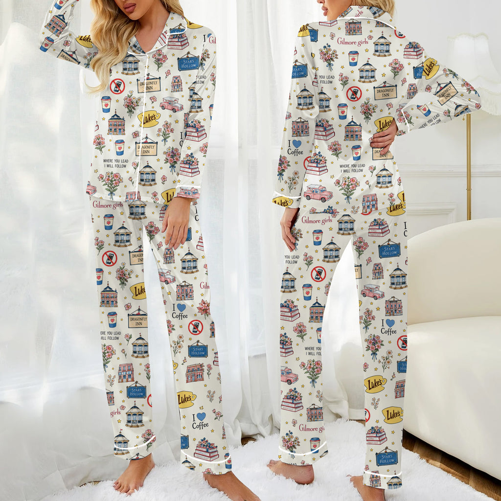 Gilmore Girls Stars Hollow and Coffee Print Long Sleeve Pajama Set