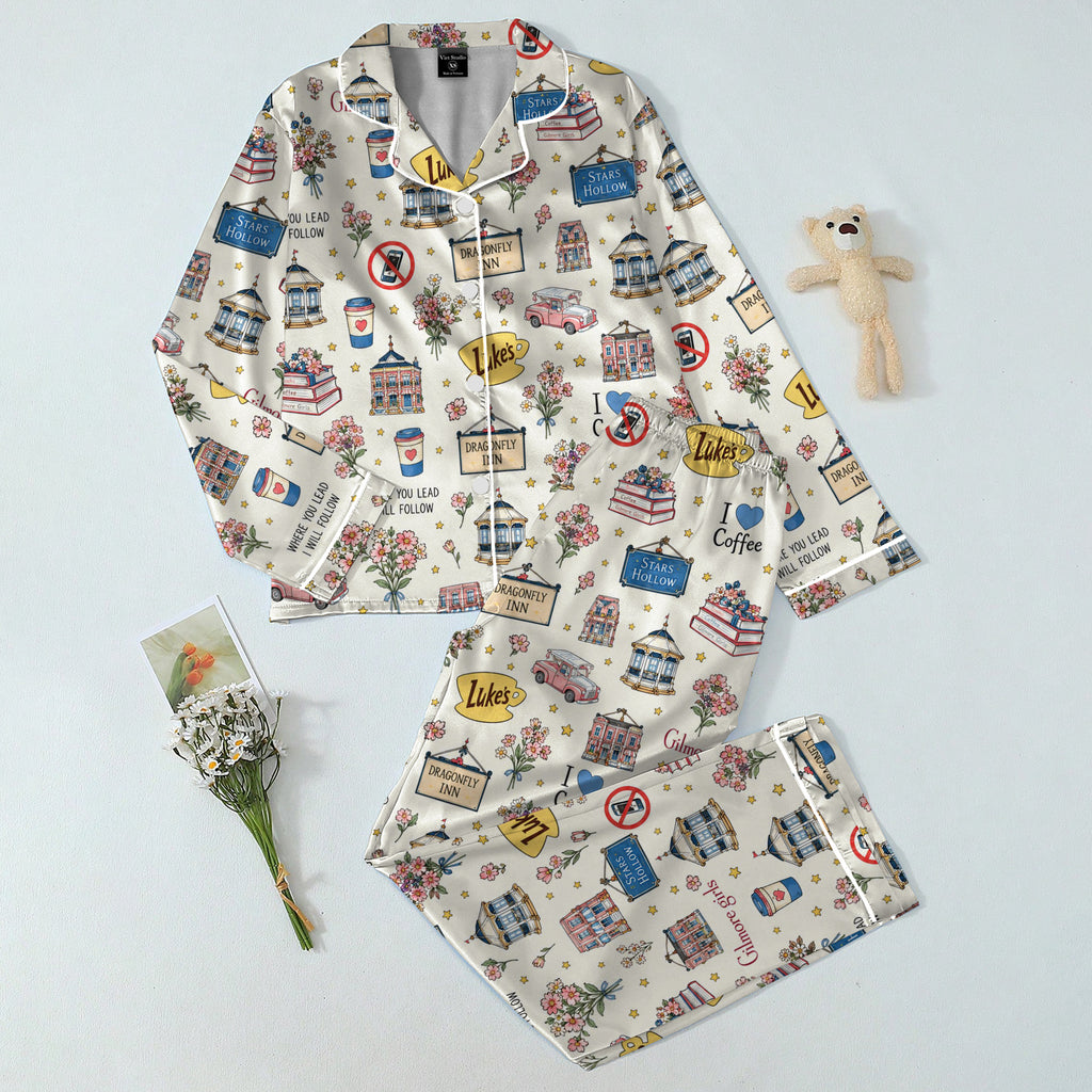 Gilmore Girls Stars Hollow and Coffee Print Long Sleeve Pajama Set