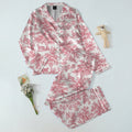 Tiger and Leopard Botanical Toile Print Long Sleeve Pajama Set