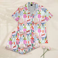 Pickleball Paddle and Bow Pattern Short Sleeve Pajama Set
