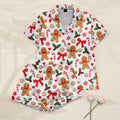Christmas Gingerbread and Candy Cane Print Short Sleeve Pajama Set