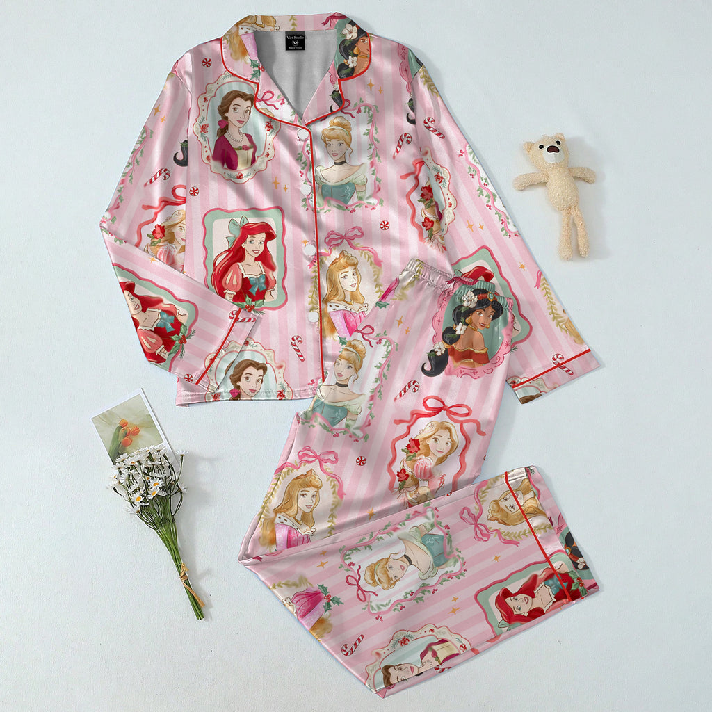 Disney Princess Christmas Portrait Print Long Sleeve Pajama Set