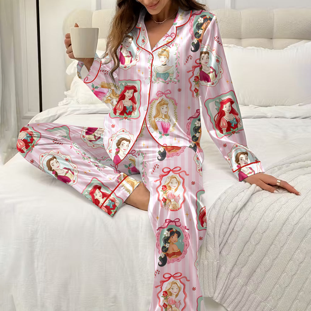 Disney Princess Christmas Portrait Print Long Sleeve Pajama Set