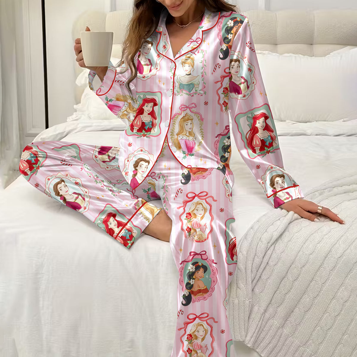 Disney Princess Christmas Portrait Print Long Sleeve Pajama Set