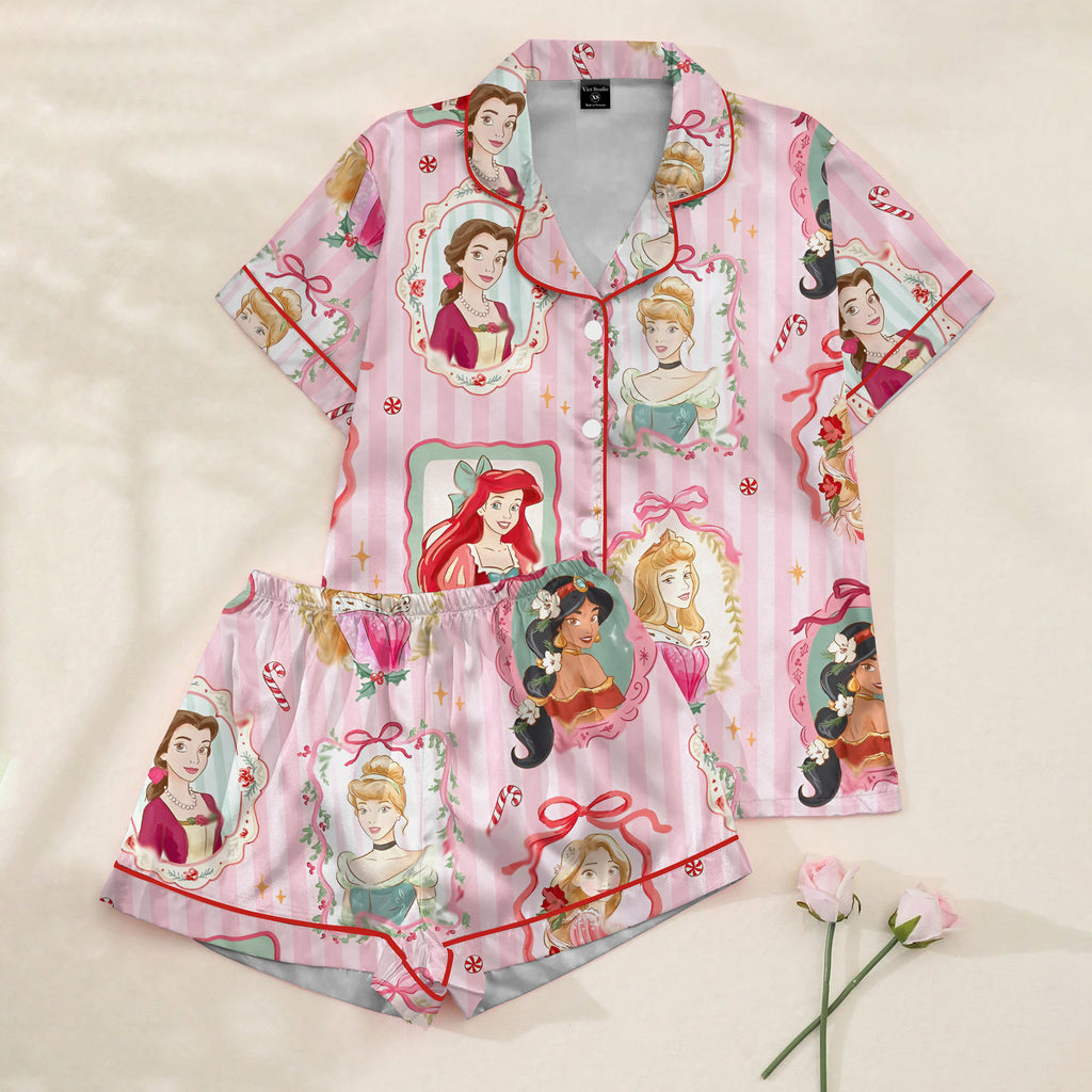 Disney Princess Christmas Portrait Print Short Sleeve Pajama Set