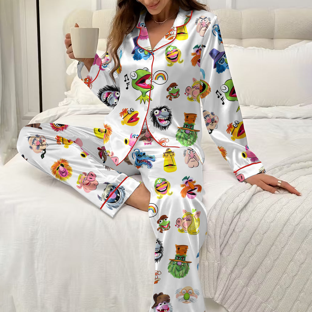 The Muppets Character Face Print Long Sleeve Pajama Set