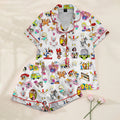 Retro Cartoon Character Collage Print Short Sleeve Pajama Set