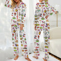Retro Cartoon Character Collage Print Long Sleeve Pajama Set