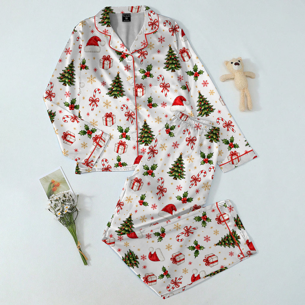 Christmas Tree and Candy Cane Print Long Sleeve Pajama Set