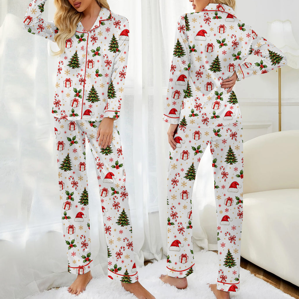 Christmas Tree and Candy Cane Print Long Sleeve Pajama Set