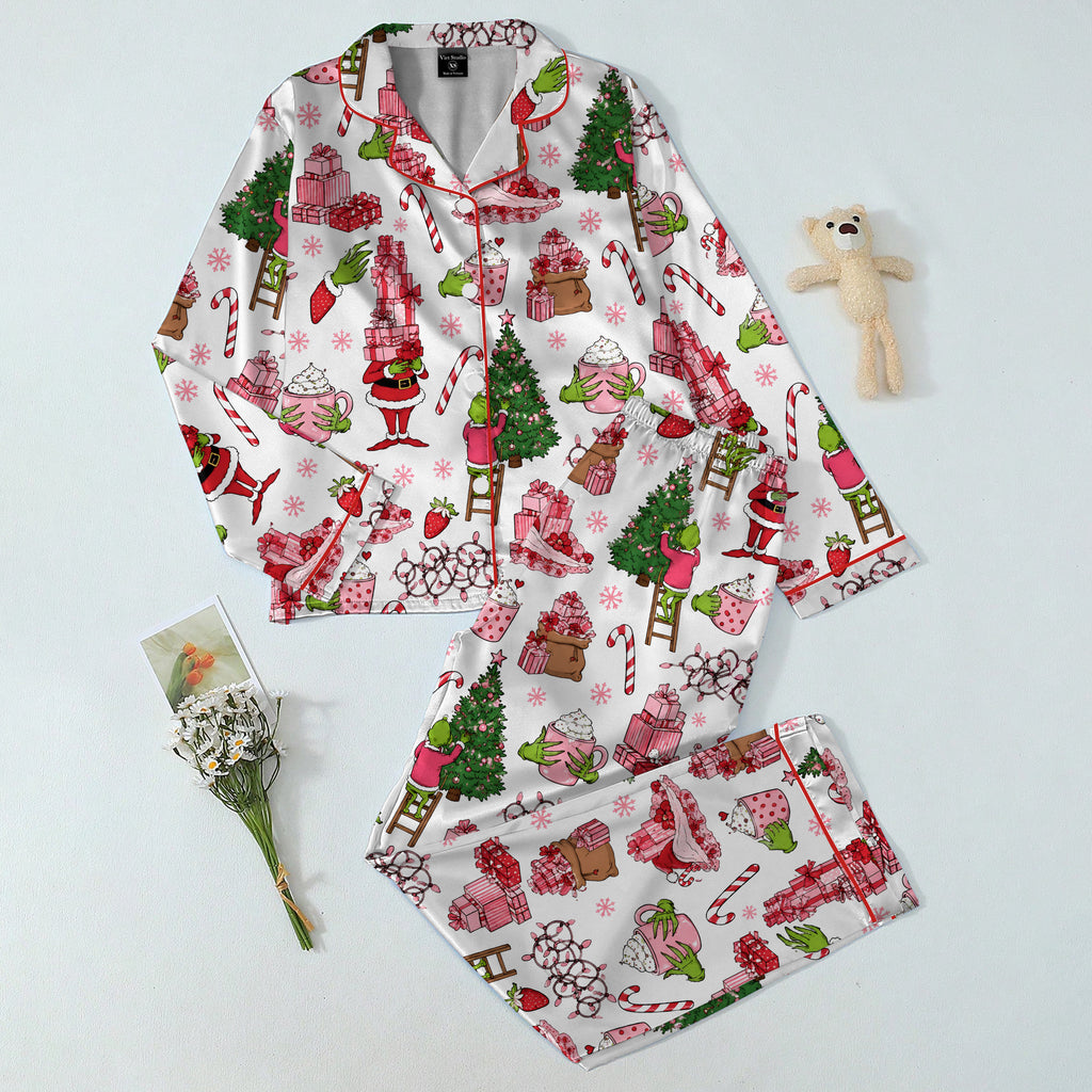 The Grinch Christmas Gifts and Hot Cocoa Print Long Sleeve Pajama Set