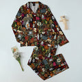Halloween Horror Movie Character Collage Print Long Sleeve Pajama Set
