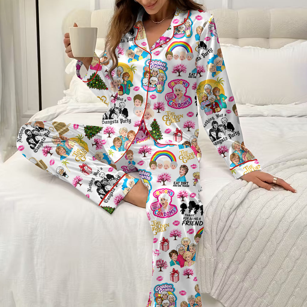 The Golden Girls Character Collage Print Long Sleeve Pajama Set