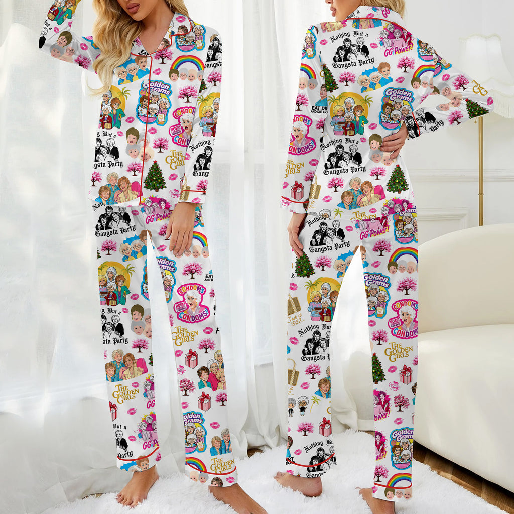 The Golden Girls Character Collage Print Long Sleeve Pajama Set