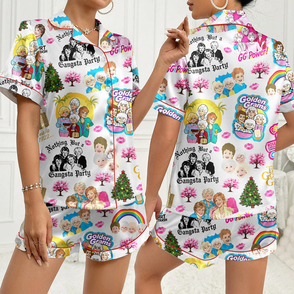 The Golden Girls Character Collage Print Short Sleeve Pajama Set