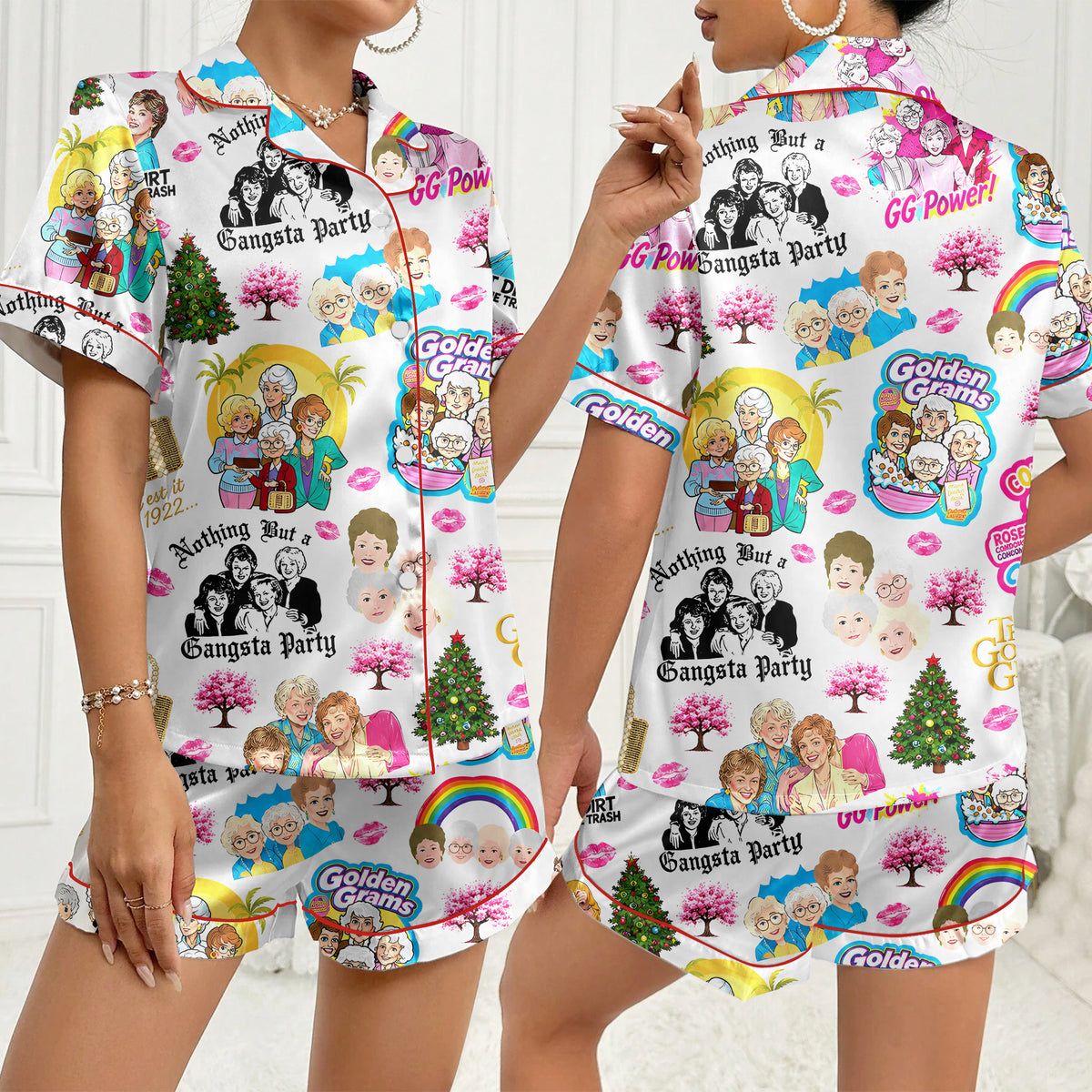 The Golden Girls Character Collage Print Short Sleeve Pajama Set