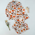 Halloween Ghost Pumpkin and Bow Print Long Sleeve Pajama Set