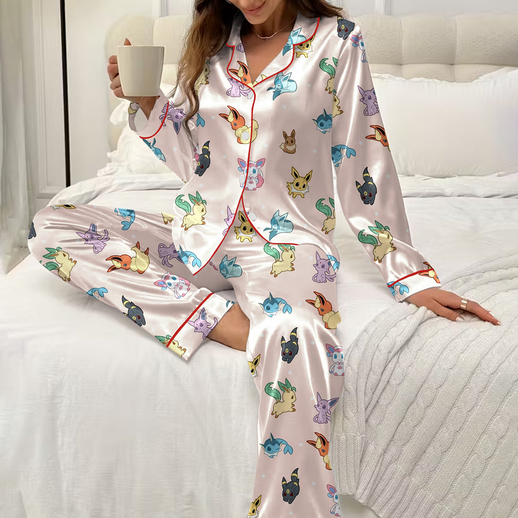 Pokémon Eevee and Evolutions Print Long Sleeve Pajama Set