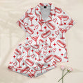 Hot Dog Martini and Heart Print Short Sleeve Pajama Set