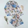 Greek Island Coastal Village Watercolor Print Long Sleeve Pajama Set