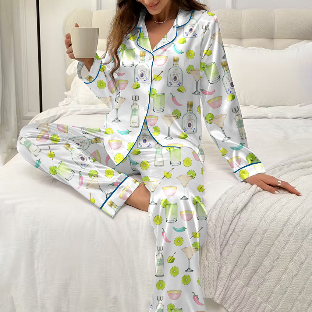 Margarita Lime and Chili Pepper Print Long Sleeve Pajama Set