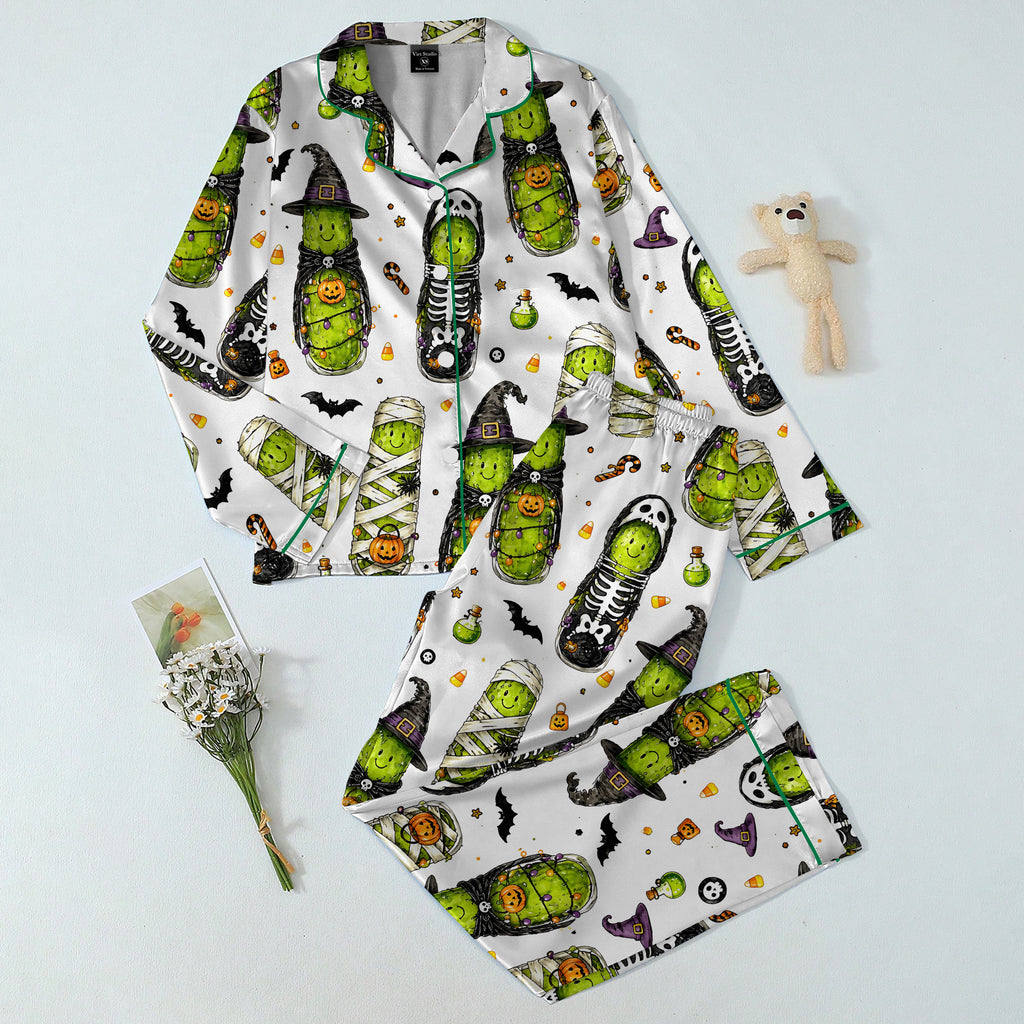 Halloween Pickles in Costumes Print Long Sleeve Pajama Set