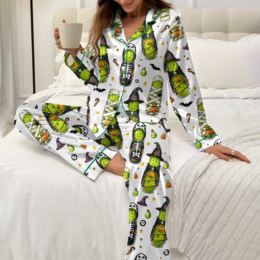 Halloween Pickles in Costumes Print Long Sleeve Pajama Set
