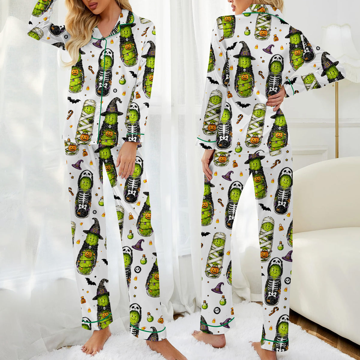 Halloween Pickles in Costumes Print Long Sleeve Pajama Set