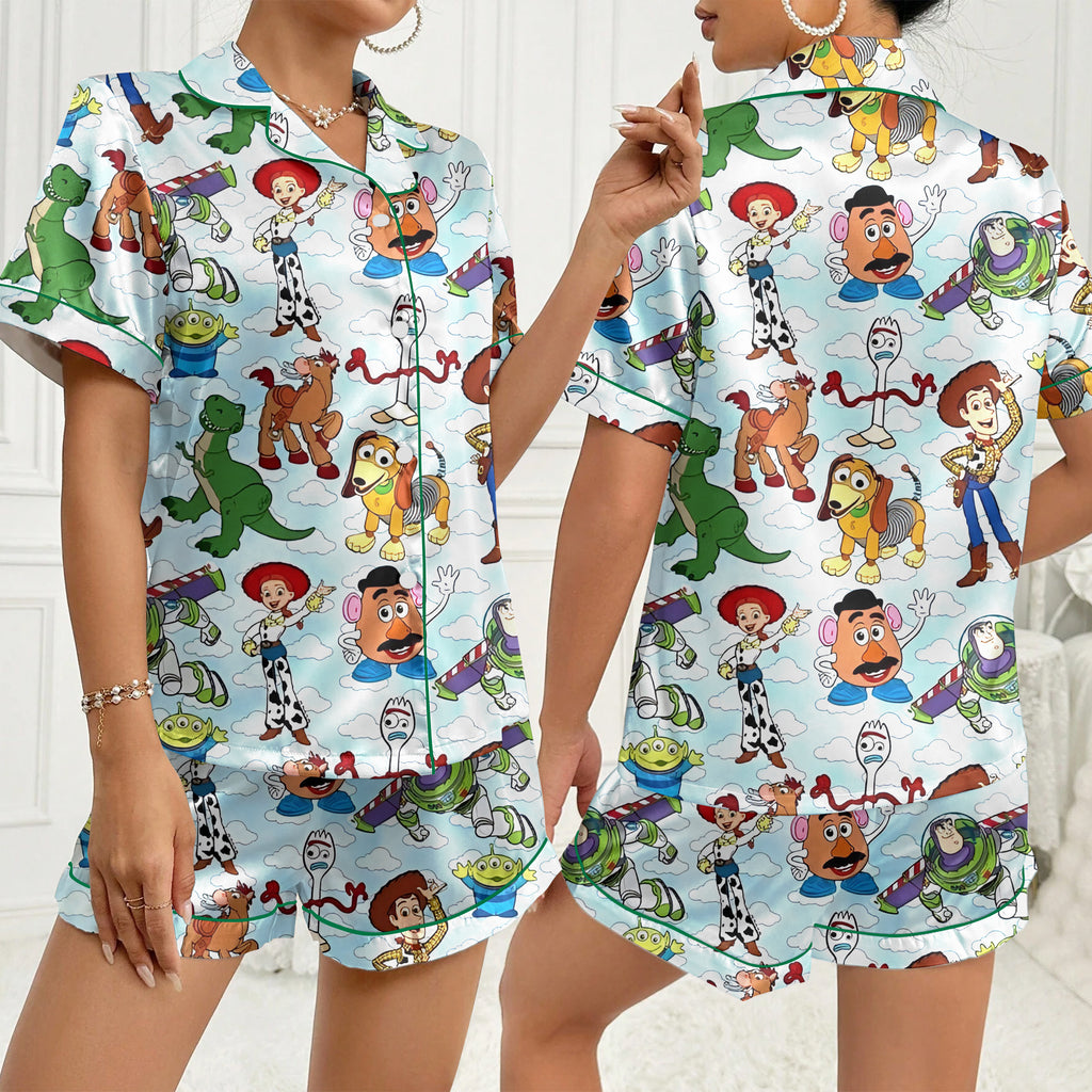 Disney Pixar Toy Story Characters and Clouds Print Short Sleeve Pajama Set