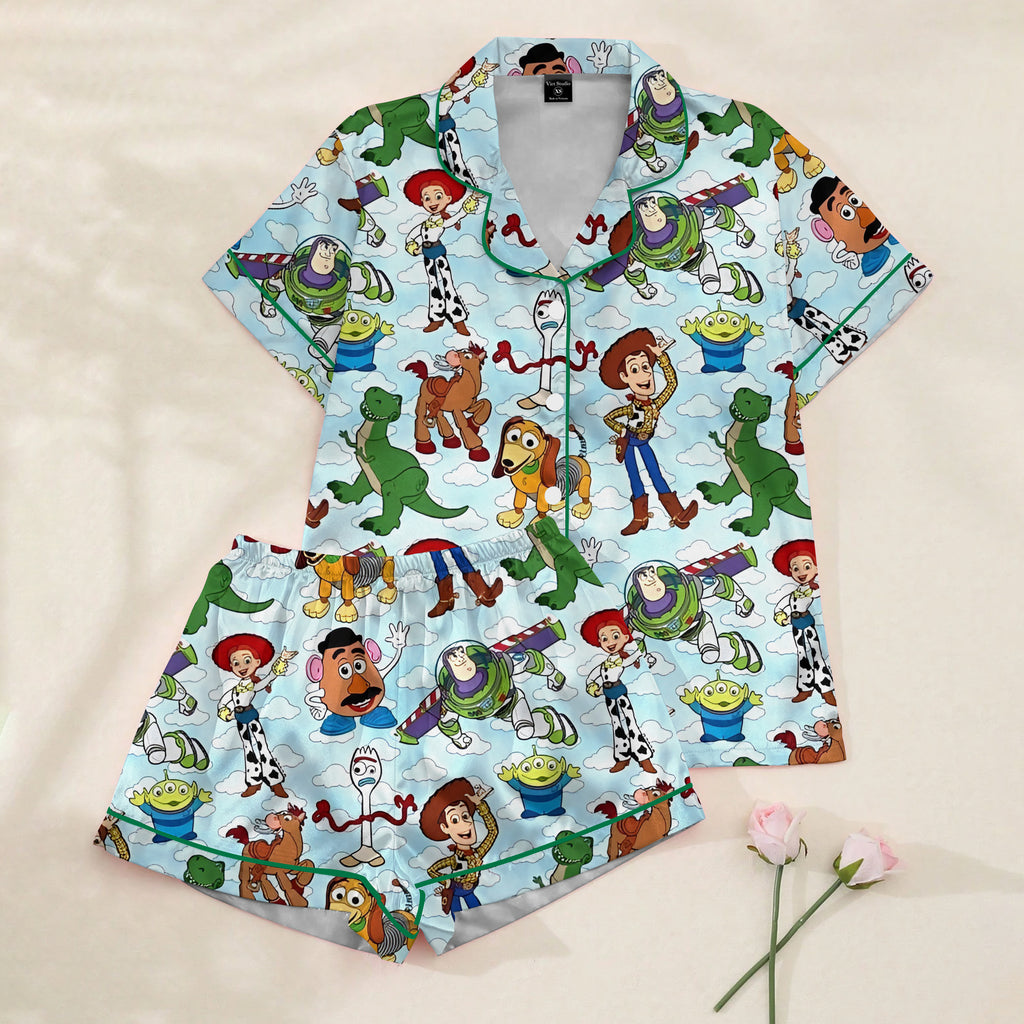 Disney Pixar Toy Story Characters and Clouds Print Short Sleeve Pajama Set