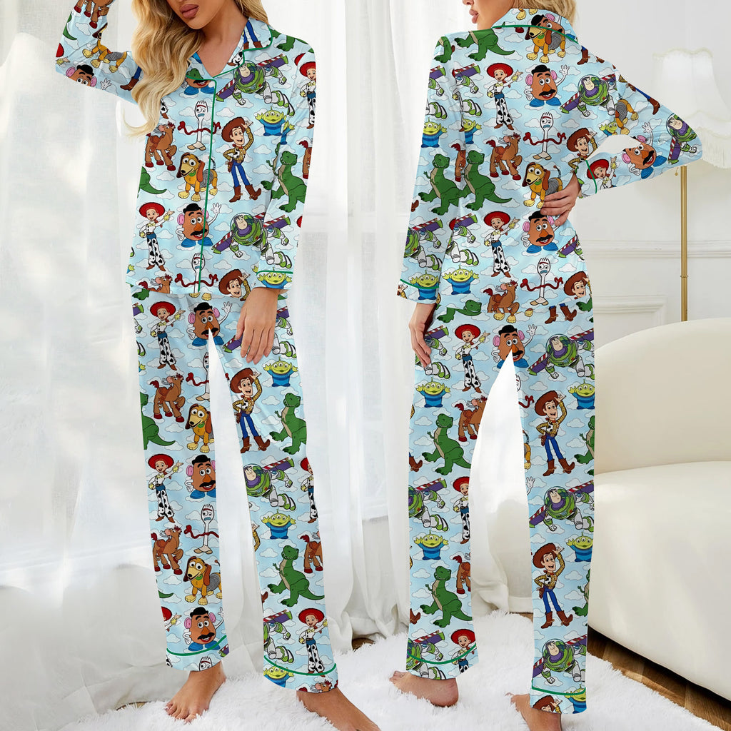 Disney Pixar Toy Story Characters and Clouds Print Long Sleeve Pajama Set