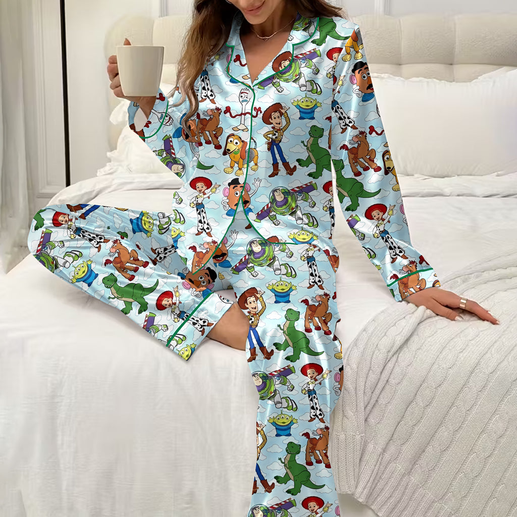 Disney Pixar Toy Story Characters and Clouds Print Long Sleeve Pajama Set