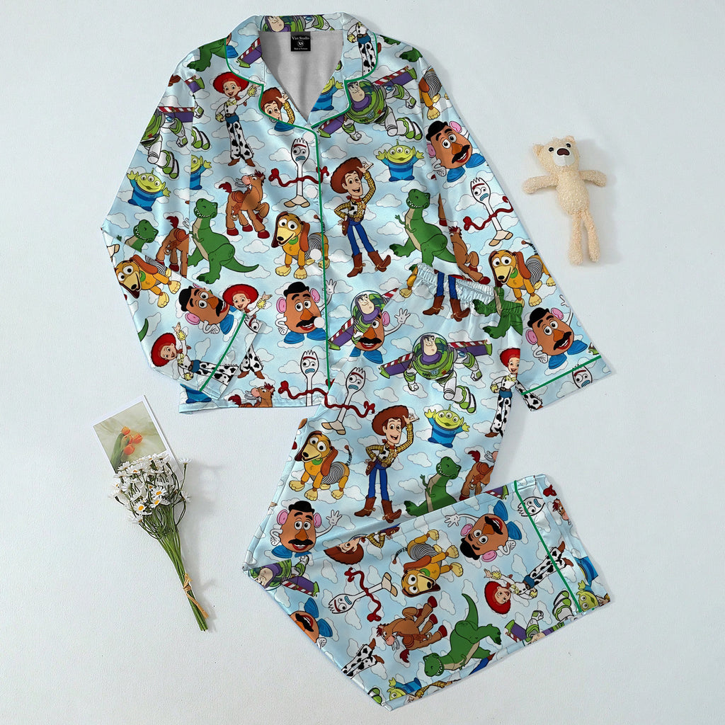 Disney Pixar Toy Story Characters and Clouds Print Long Sleeve Pajama Set