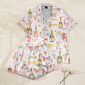 Champagne and Floral Watercolor Print Short Sleeve Pajama Set