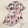 Halloween Costume Characters and Stars Print Short Sleeve Pajama Set
