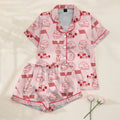 Race Car Helmet and Checkered Flag Print Short Sleeve Pajama Set