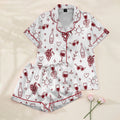 Wine Grapes and Hearts Doodle Print Short Sleeve Pajama Set