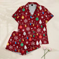 Christmas Lights Snowflakes and Paw Print Short Sleeve Pajama Set