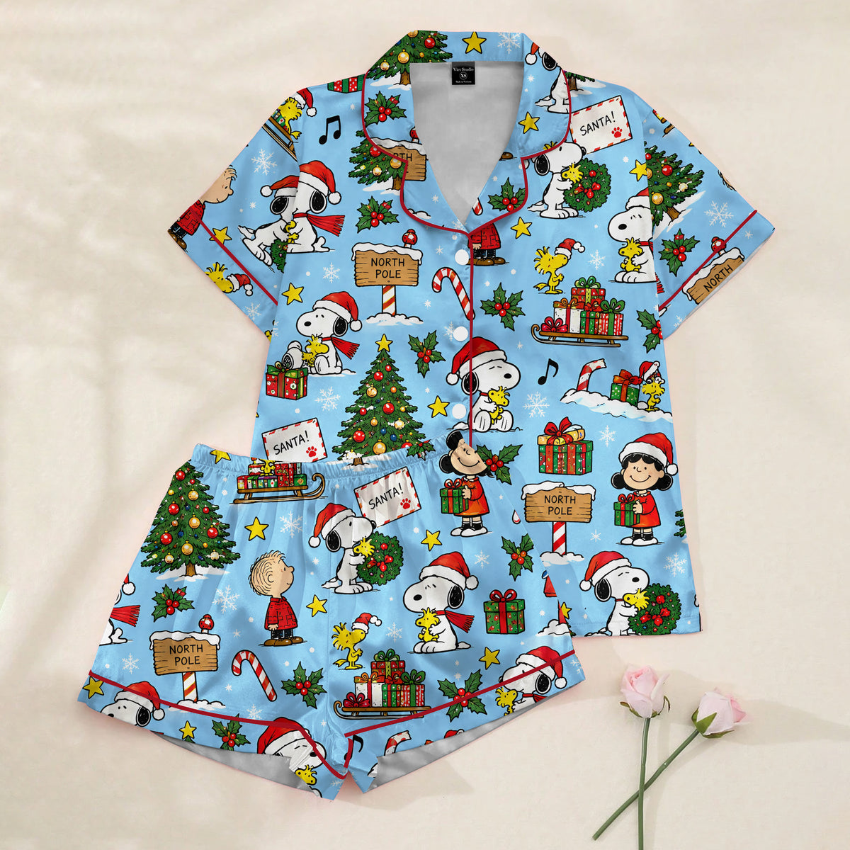 Peanuts Snoopy and Friends Christmas Print Short Sleeve Pajama Set