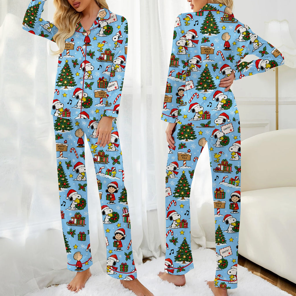 Peanuts Snoopy and Friends Christmas Print Long Sleeve Pajama Set