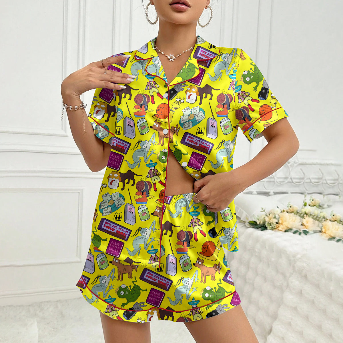 The Simpsons Treehouse of Horror Character Print Short Sleeve Pajama Set