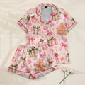 Christmas Gingerbread House Gifts and Bows Print Short Sleeve Pajama Set