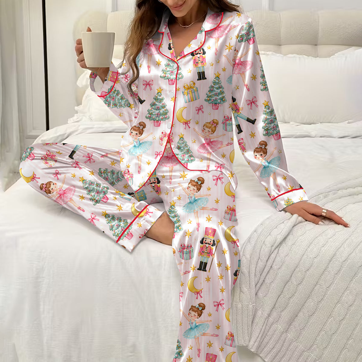 Christmas Nutcracker and Ballerina Print Long Sleeve Pajama Set