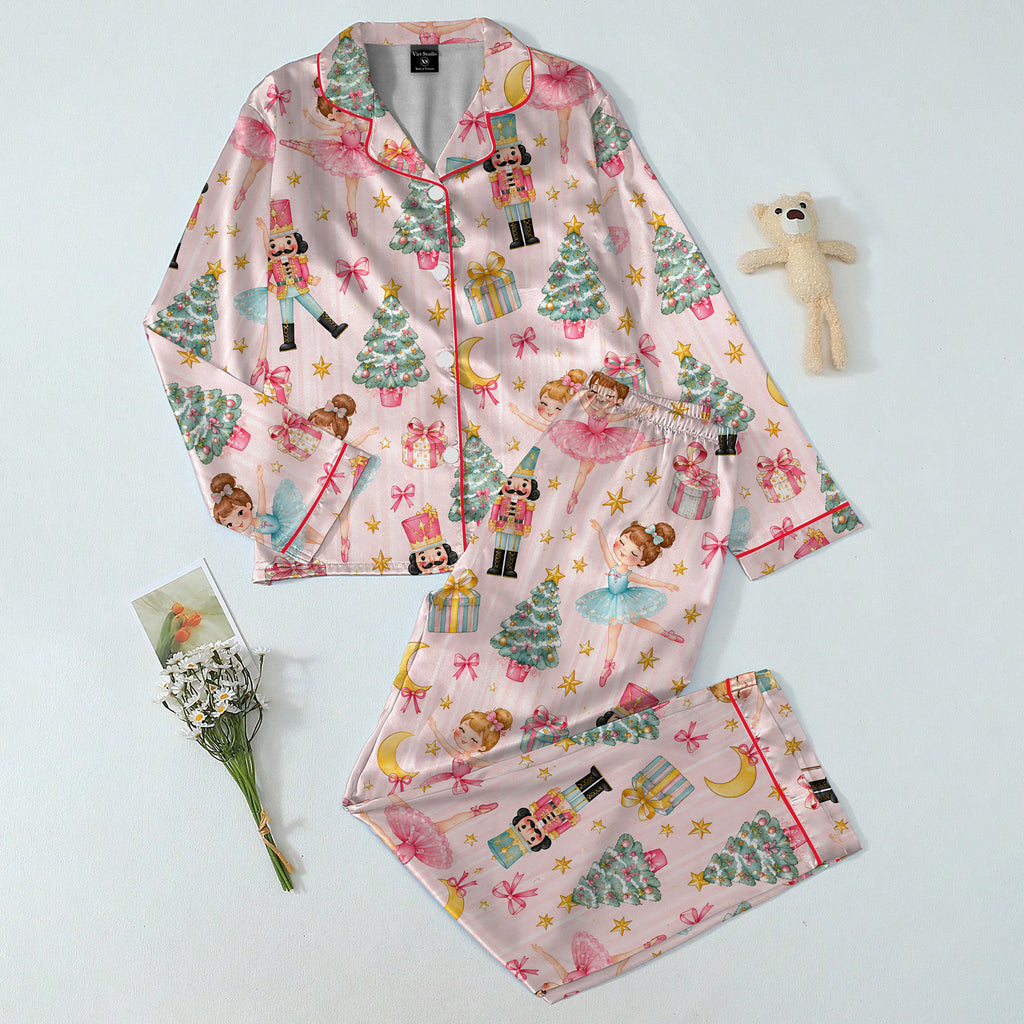 Christmas Nutcracker and Ballerina Print Long Sleeve Pajama Set