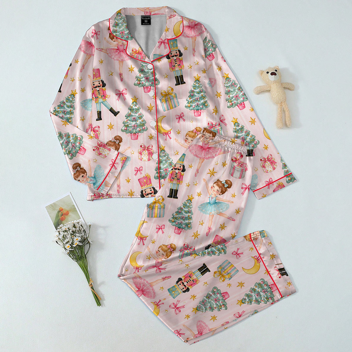 Christmas Nutcracker and Ballerina Print Long Sleeve Pajama Set