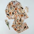 Halloween Ghost Skeleton and Pumpkin Print Long Sleeve Pajama Set