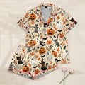 Halloween Ghost Skeleton and Pumpkin Print Short Sleeve Pajama Set