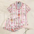 Christmas Gingerbread Candy Cane and Bow Print Short Sleeve Pajama Set
